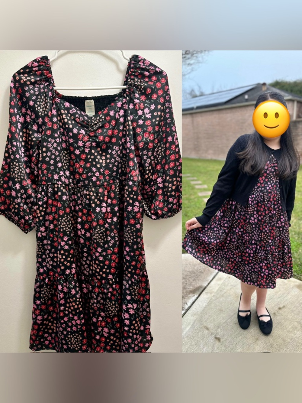 Kids Floral Tiered Dress in Black and Pink - Unbranded